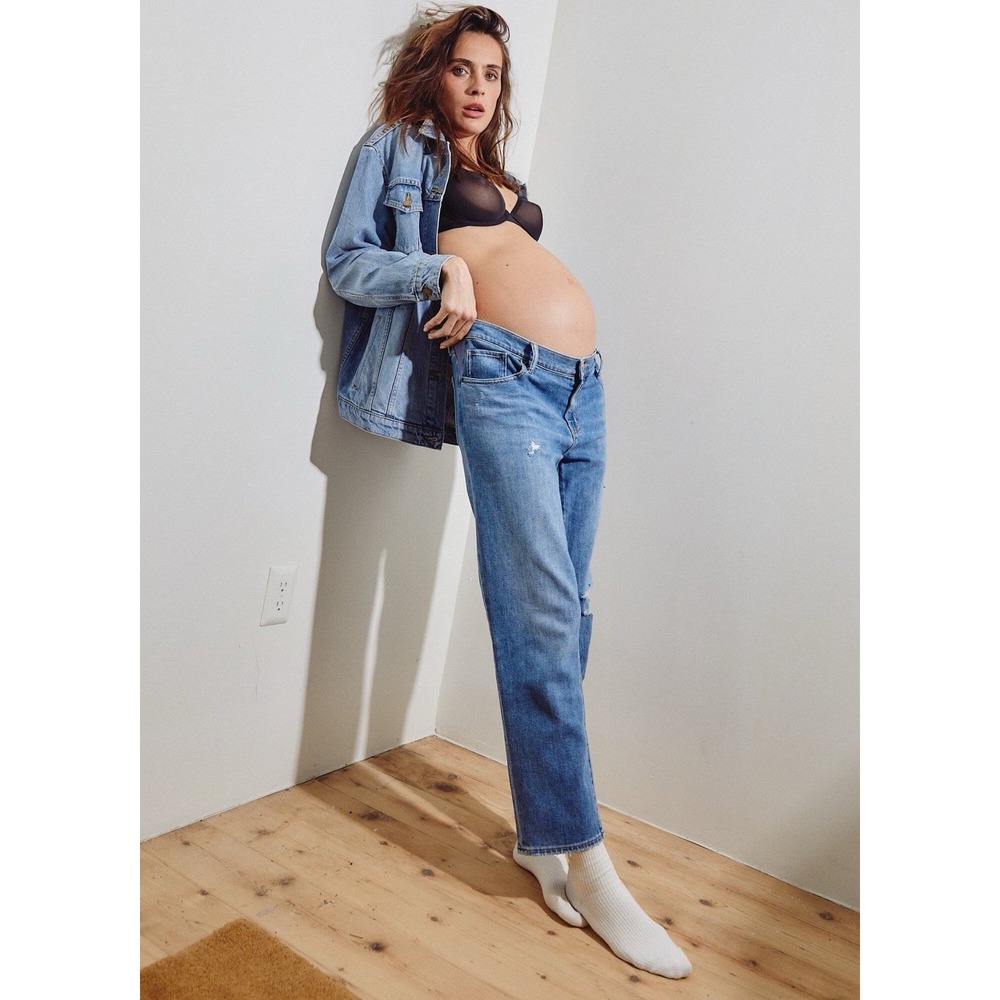 HATCH Claire Distressed Straight-Leg Maternity Jeans Under Bump 28